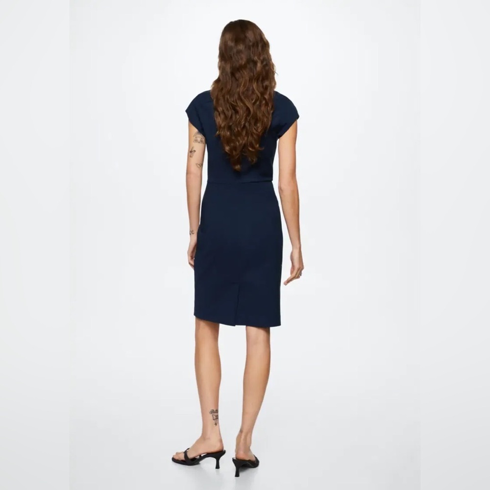 Mango Fitted Cotton Dress Navy Blue Size 0 NWT - Picture 5 of 7